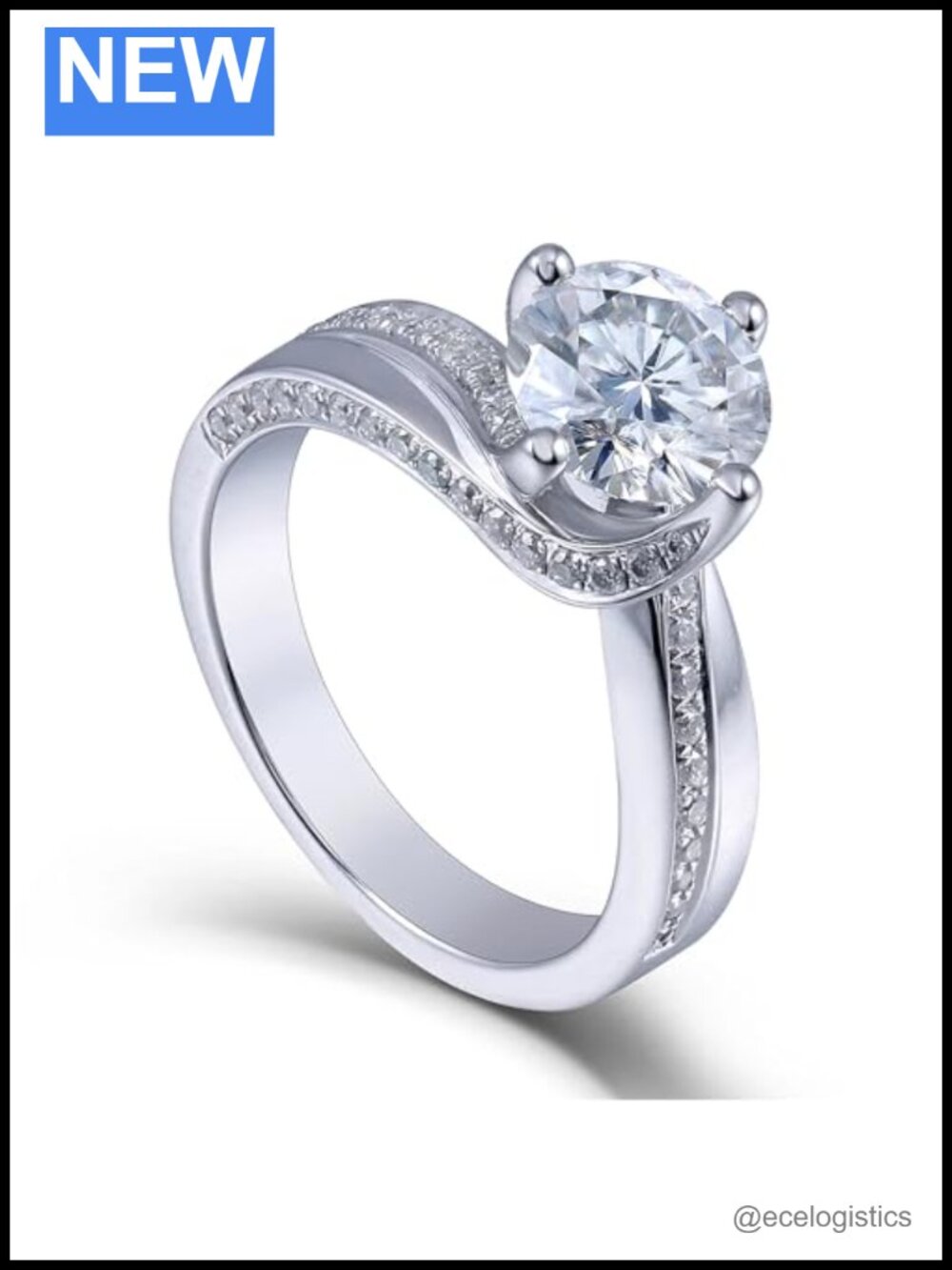1.5CT Moissanite Engagement Ring Curved Solitaire Sterling Silver